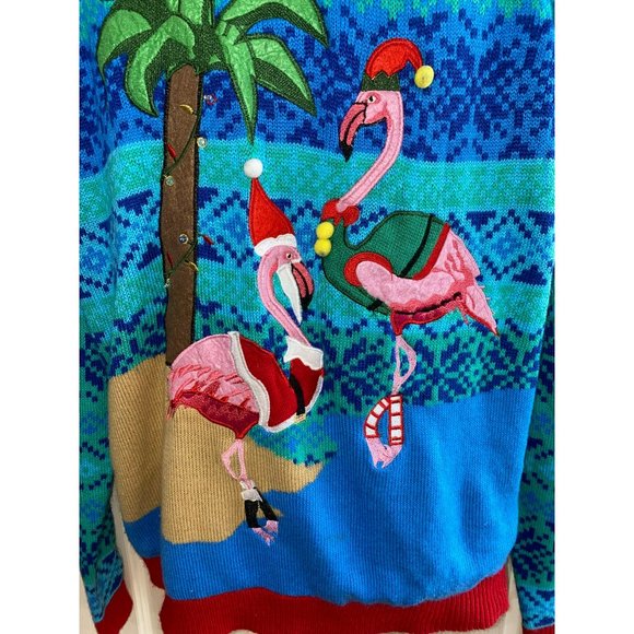 Flamingo Palm Tree Embellished Ugly Christmas Sweater Size XXL - Picture 7 of 8